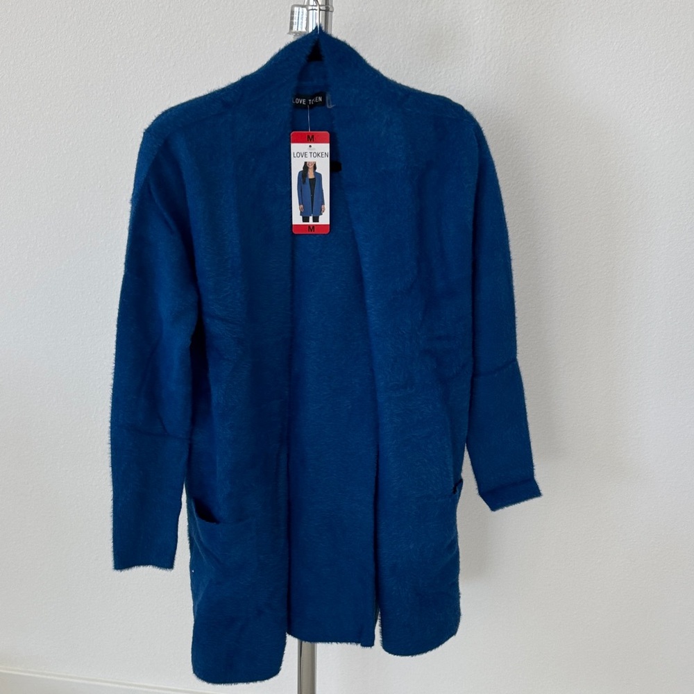 Love Token Ladies’ Fuzzy Cardigan, Blue, Medium - NWT